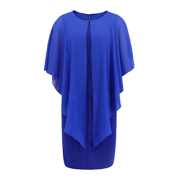 Vintage Chiffon Round Neck Flowing Fake Two Piece  Dress