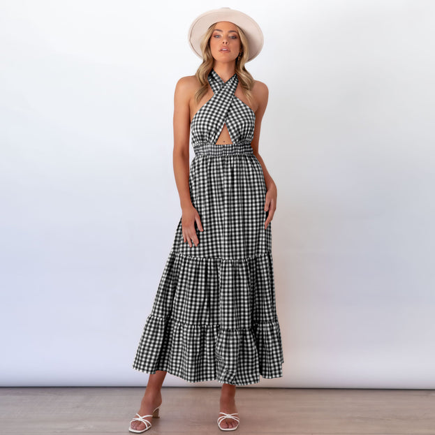 New Sexy Waist Dress Sexy Plaid Dress