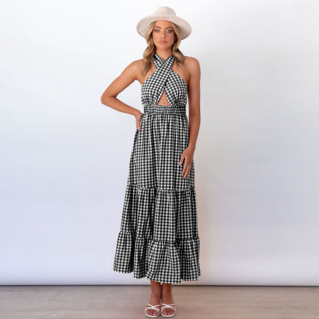 New Sexy Waist Dress Sexy Plaid Dress