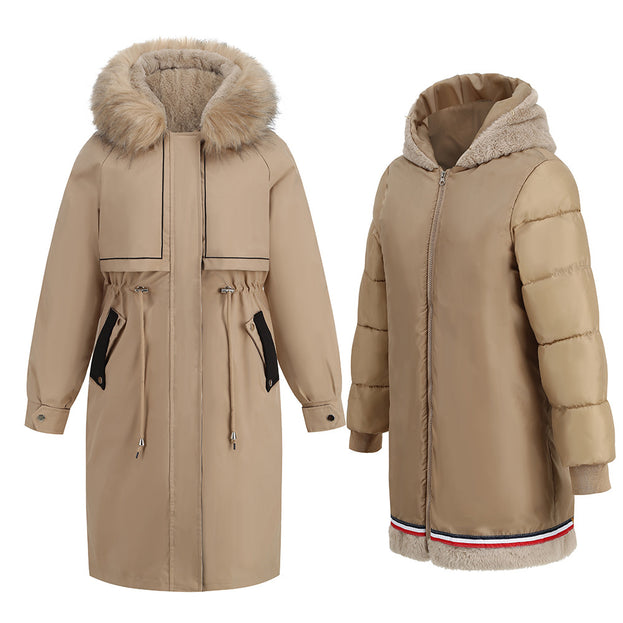 Parker Cotton Clothing 2023 Winter Mid-length Warm Zipper Coat Fur Collar Fleece Jacket