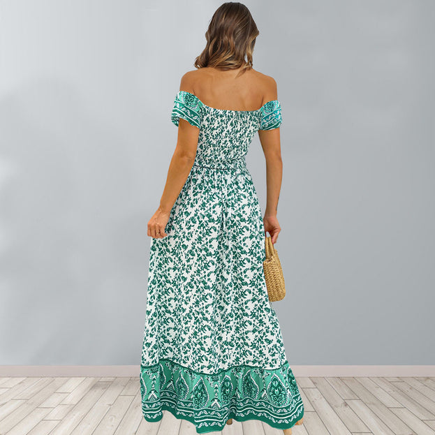 New Short Sleeve Floral Open Back Waist A-Line Dress