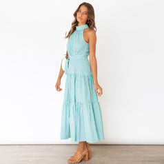 New Striped Halterneck Dress Slim Dress