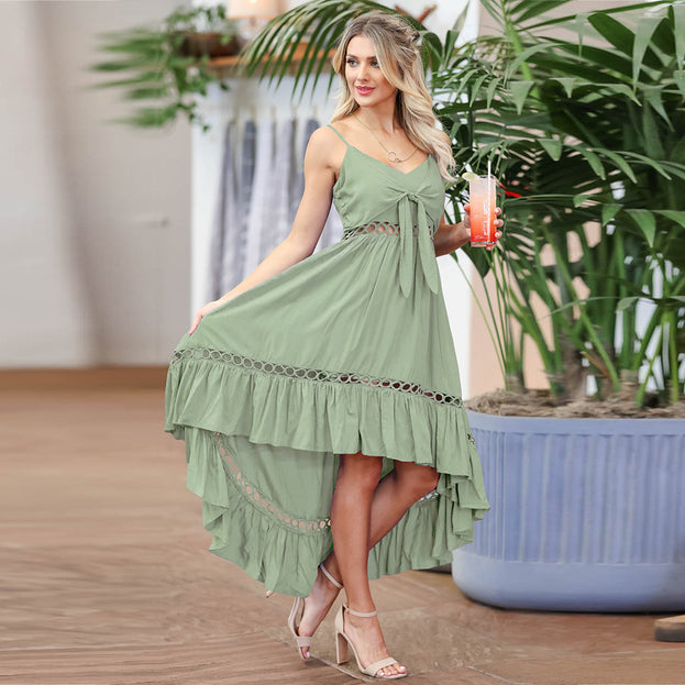 Slim Chiffon Dress Summer Lace Irregular Suspender Dress