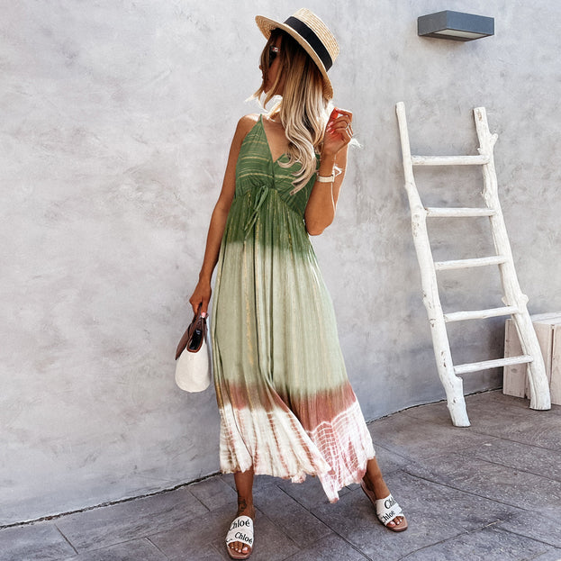 Summer New Tie-Dye Suspender Skirt Slim Temperament Gradient Color Dress
