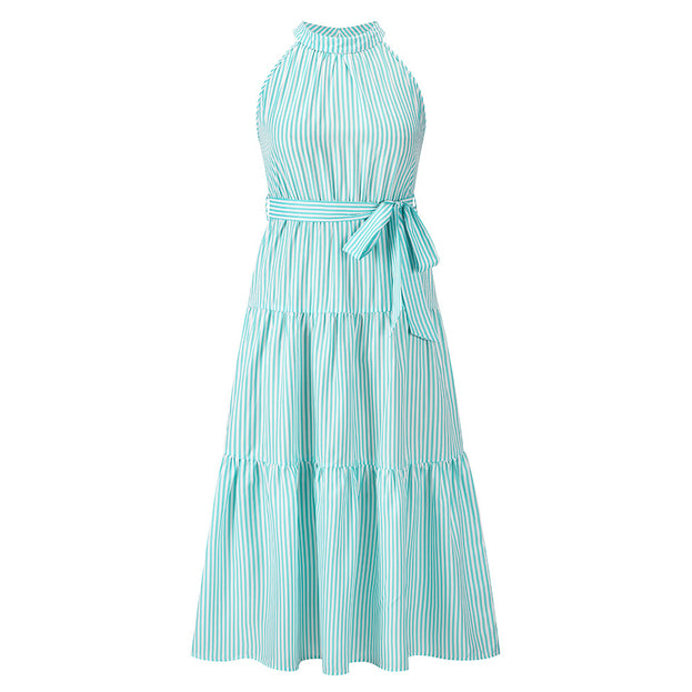 New Striped Halterneck Dress Slim Dress