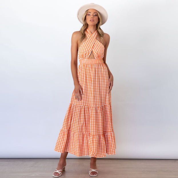 New Sexy Waist Dress Sexy Plaid Dress