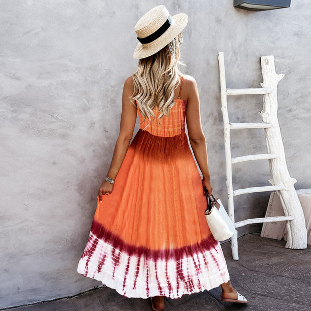 Summer New Tie-Dye Suspender Skirt Slim Temperament Gradient Color Dress