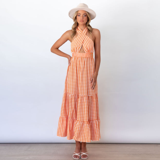New Sexy Waist Dress Sexy Plaid Dress