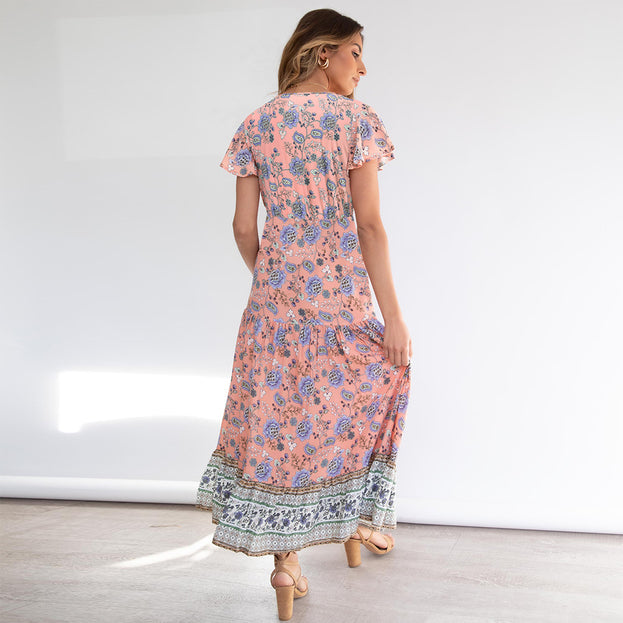 Spring and Summer New Floral Dress Plus Size V-Neck Sexy Dress