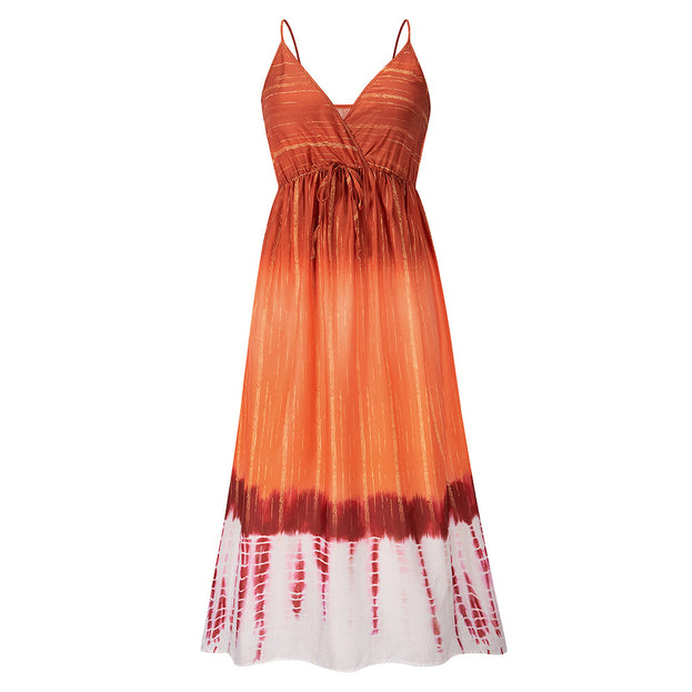 Summer New Tie-Dye Suspender Skirt Slim Temperament Gradient Color Dress