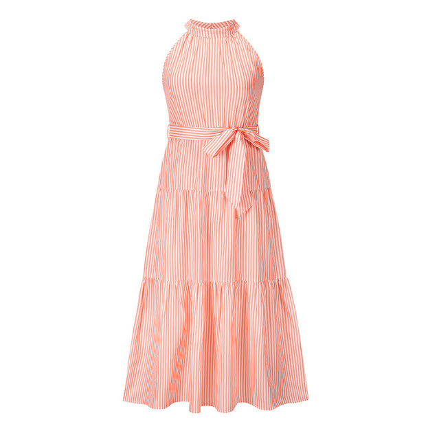 New Striped Halterneck Dress Slim Dress