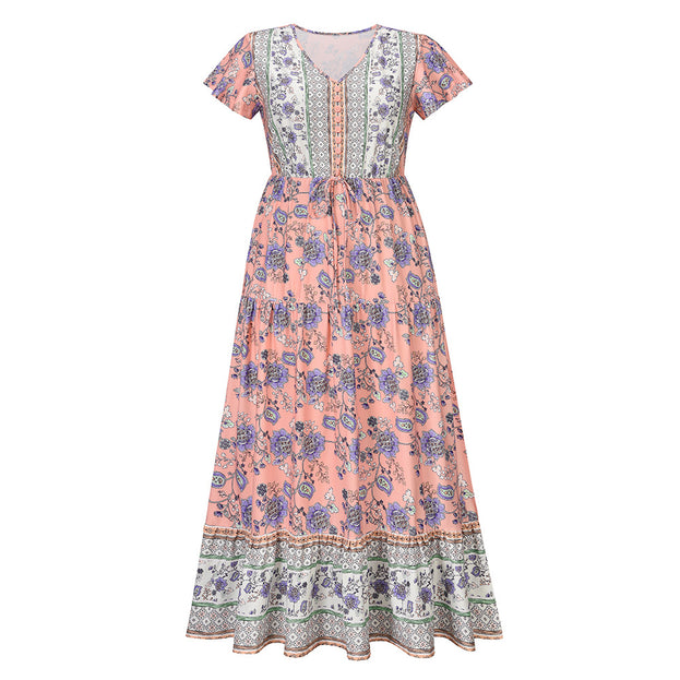 Spring and Summer New Floral Dress Plus Size V-Neck Sexy Dress