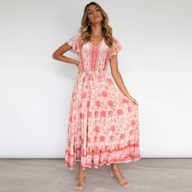 Spring and Summer New Floral Dress Plus Size V-Neck Sexy Dress