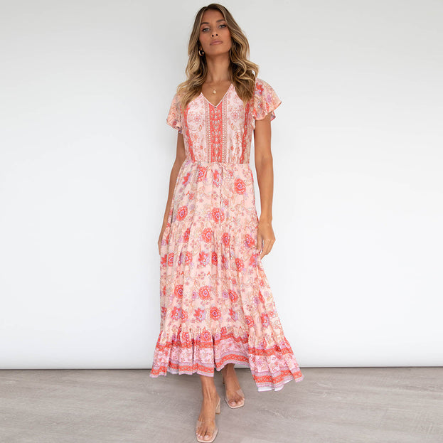 Spring and Summer New Floral Dress Plus Size V-Neck Sexy Dress