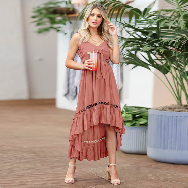 Slim Chiffon Dress Summer Lace Irregular Suspender Dress