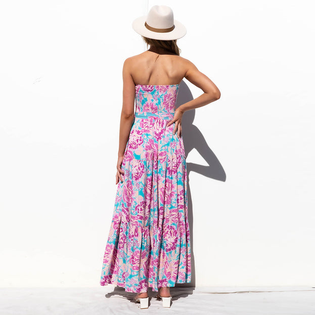 Wrapped chest sexy tie dress summer 2023 floral dress
