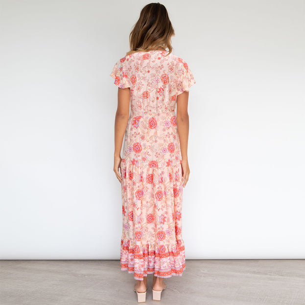 Spring and Summer New Floral Dress Plus Size V-Neck Sexy Dress