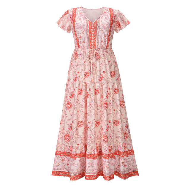 Spring and Summer New Floral Dress Plus Size V-Neck Sexy Dress