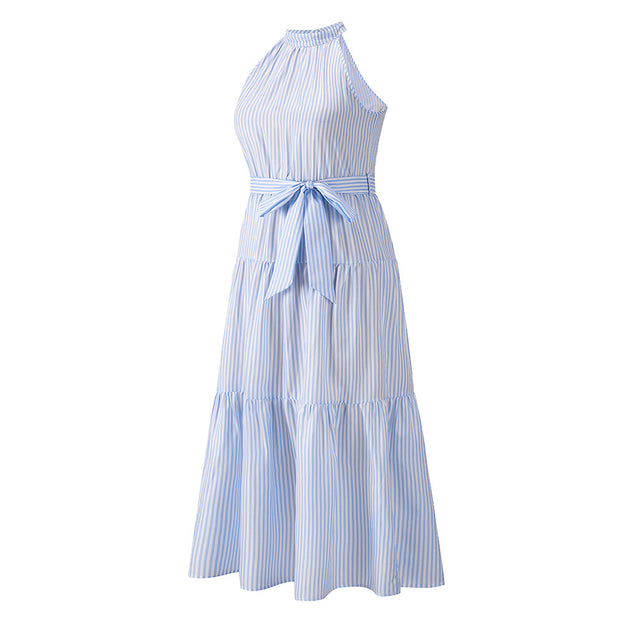New Striped Halterneck Dress Slim Dress