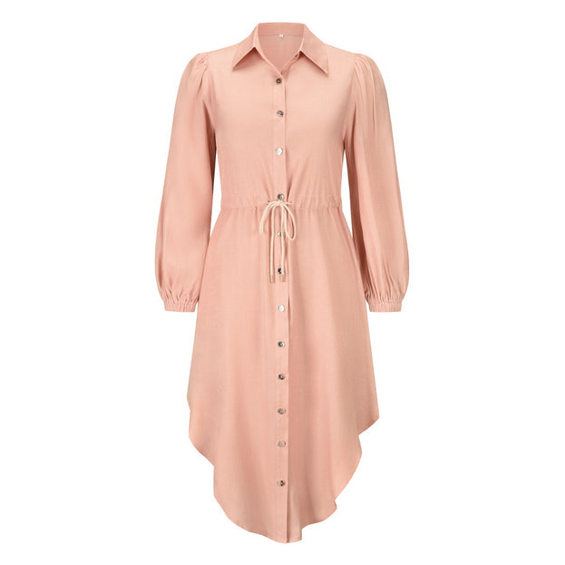 Long-Sleeved British Temperament Shirt Dress Mid-Length Tie Waist Dress