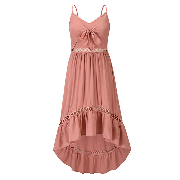 Slim Chiffon Dress Summer Lace Irregular Suspender Dress