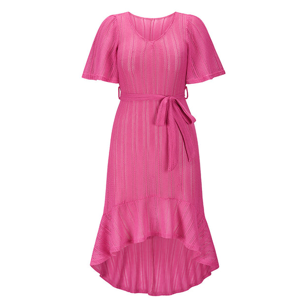 Summer New v-Neck Sexy Summer Beach Hollow Belt Dress