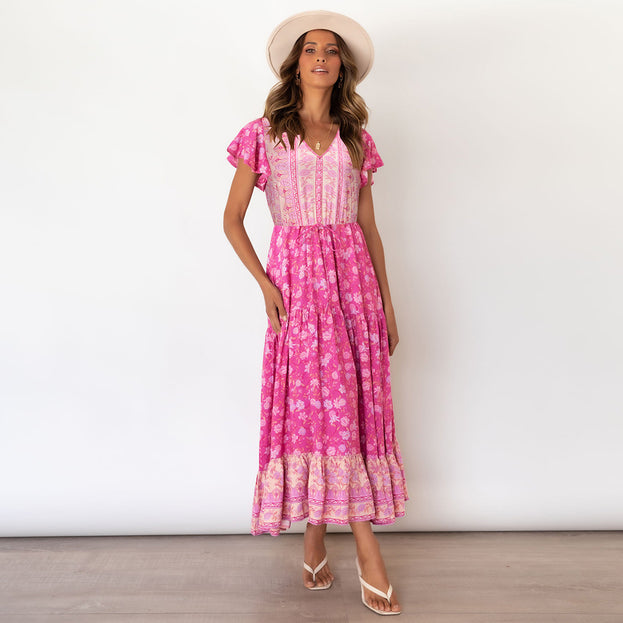 Spring and Summer New Floral Dress Plus Size V-Neck Sexy Dress