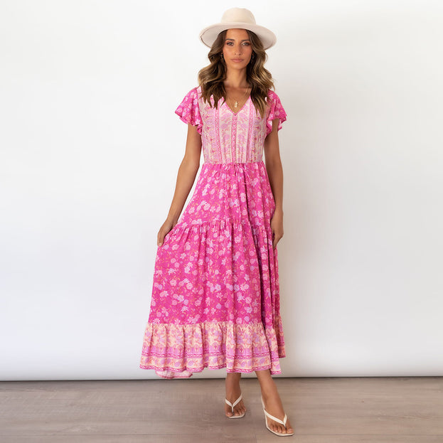 Spring and Summer New Floral Dress Plus Size V-Neck Sexy Dress