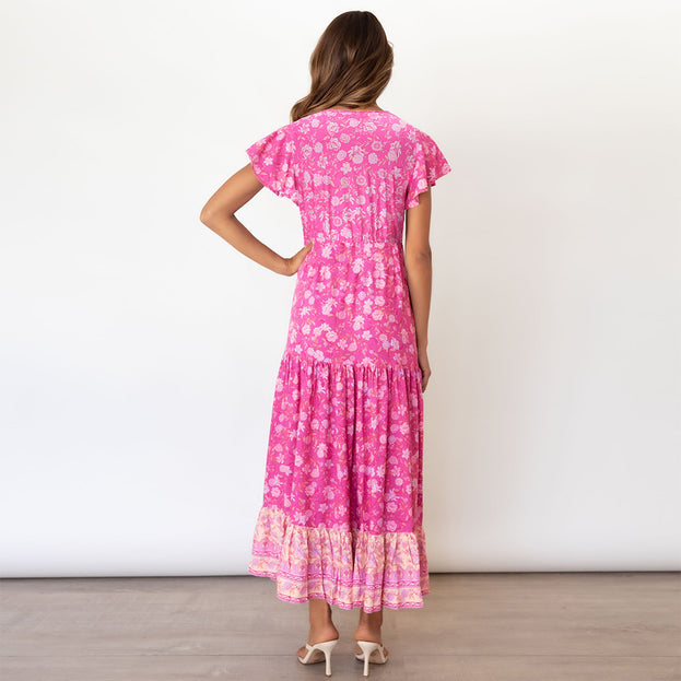 Spring and Summer New Floral Dress Plus Size V-Neck Sexy Dress
