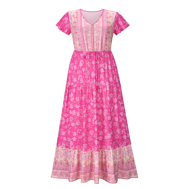 Spring and Summer New Floral Dress Plus Size V-Neck Sexy Dress