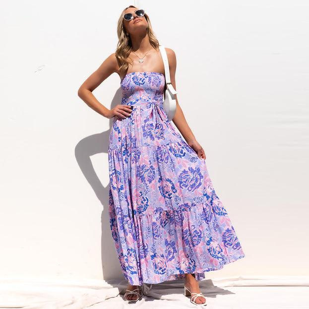 Wrapped chest sexy tie dress summer 2023 floral dress