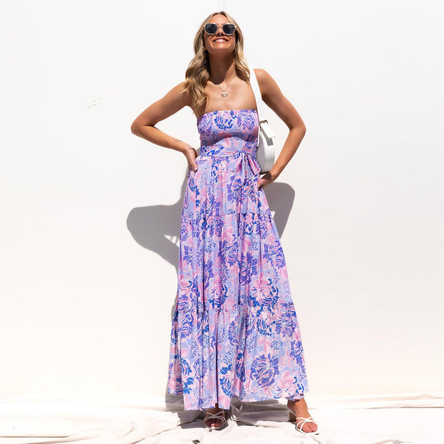 Wrapped chest sexy tie dress summer 2023 floral dress