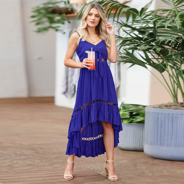 Slim Chiffon Dress Summer Lace Irregular Suspender Dress
