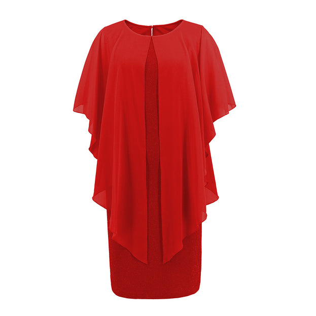 Vintage Chiffon Round Neck Flowing Fake Two Piece  Dress