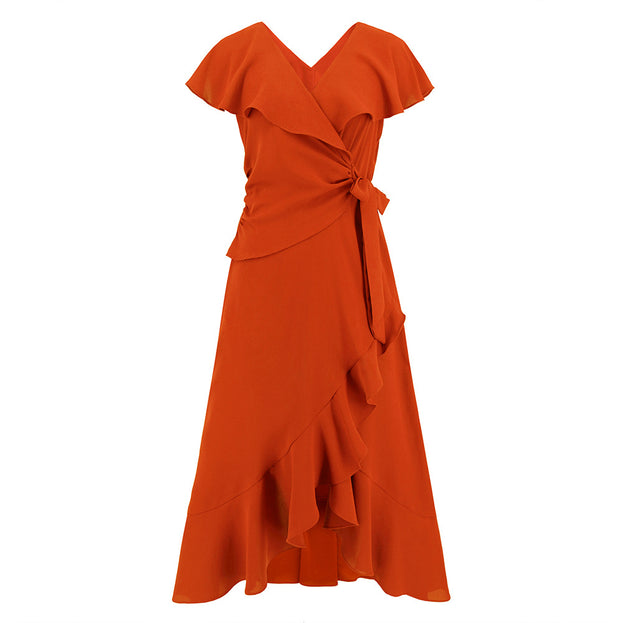 Flowering Lotus Leaf Large Swing V-Neck Dress