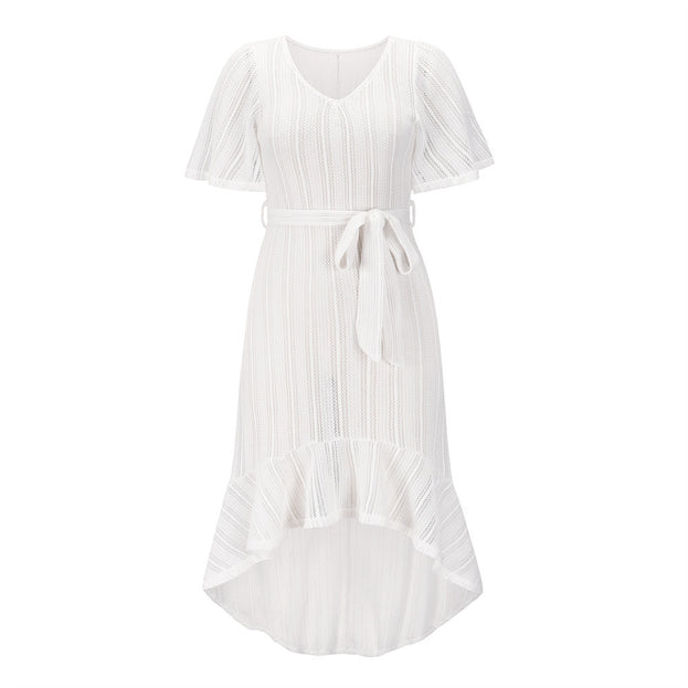 Summer New v-Neck Sexy Summer Beach Hollow Belt Dress