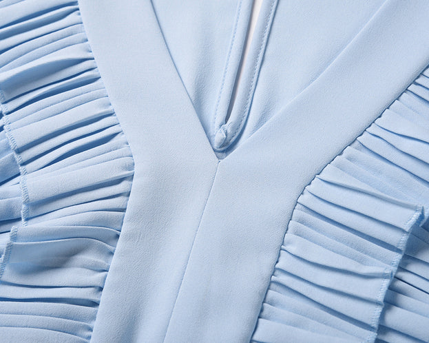 High Waist Pleated Jumpsuit Wide Leg Pants V Neck Jumpsuits