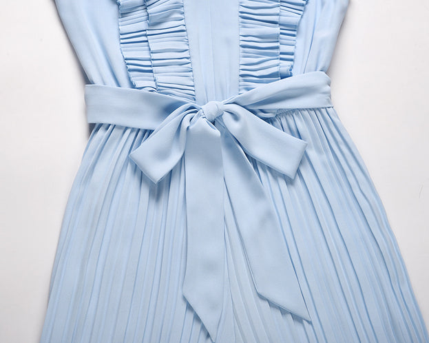 High Waist Pleated Jumpsuit Wide Leg Pants V Neck Jumpsuits