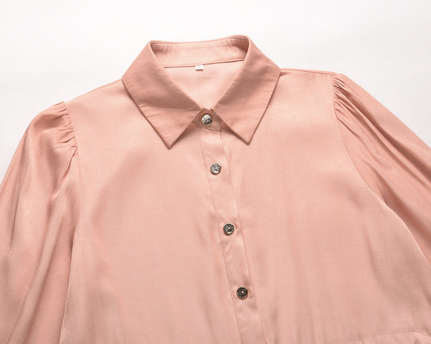 Long-Sleeved British Temperament Shirt Dress Mid-Length Tie Waist Dress