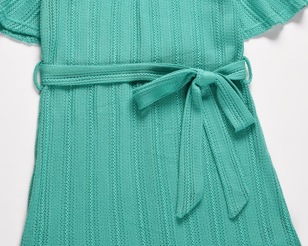 Summer New v-Neck Sexy Summer Beach Hollow Belt Dress