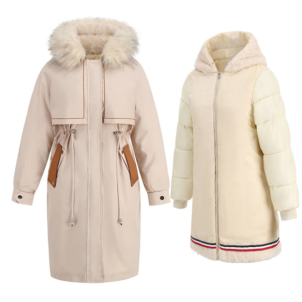 Parker Cotton Clothing 2023 Winter Mid-length Warm Zipper Coat Fur Collar Fleece Jacket