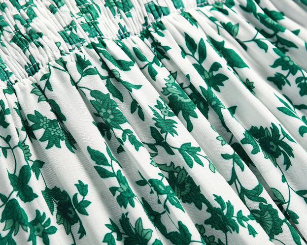 New Short Sleeve Floral Open Back Waist A-Line Dress