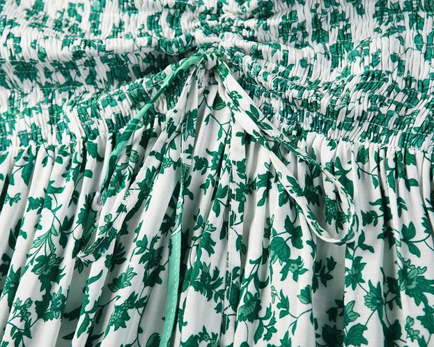 New Short Sleeve Floral Open Back Waist A-Line Dress