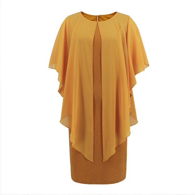 Vintage Chiffon Round Neck Flowing Fake Two Piece  Dress